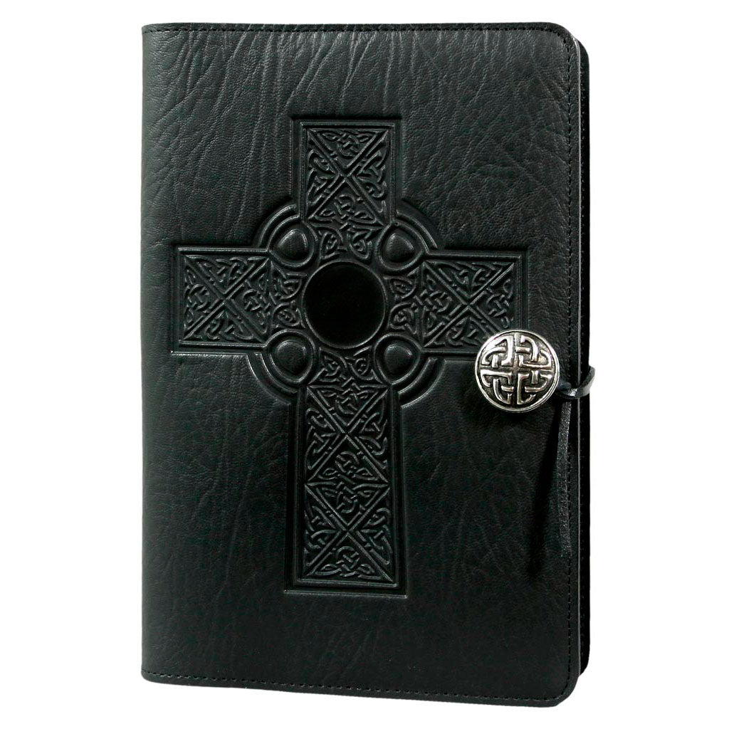 Oberon Design Leather Refillable Journal Cover, Celtic Cross, Black