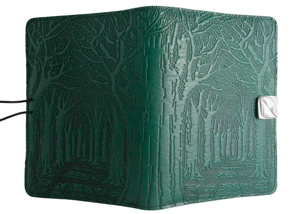 Leather Cover, Case for Kindle e-Readers, Avenue of Trees , Green - Open