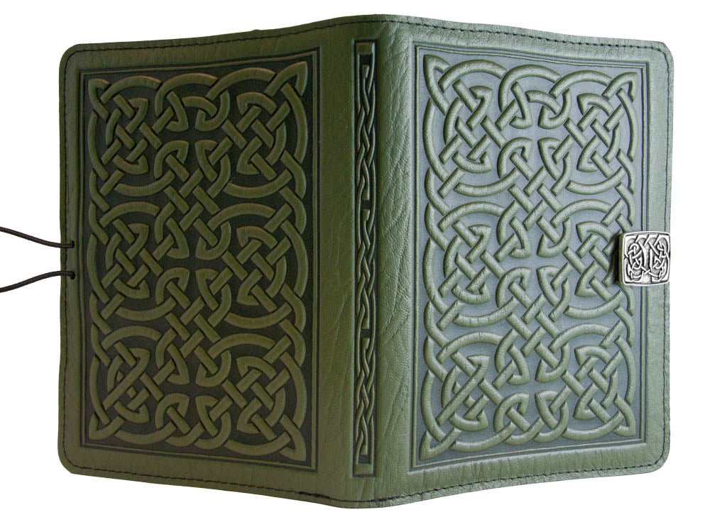 Genuine leather cover, case for Kindle e-Readers, Bold Celtic, Fern - Open