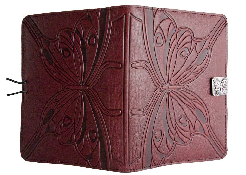 Genuine leather cover, case for Kindle e-Readers, Butterfly, Wine - Open