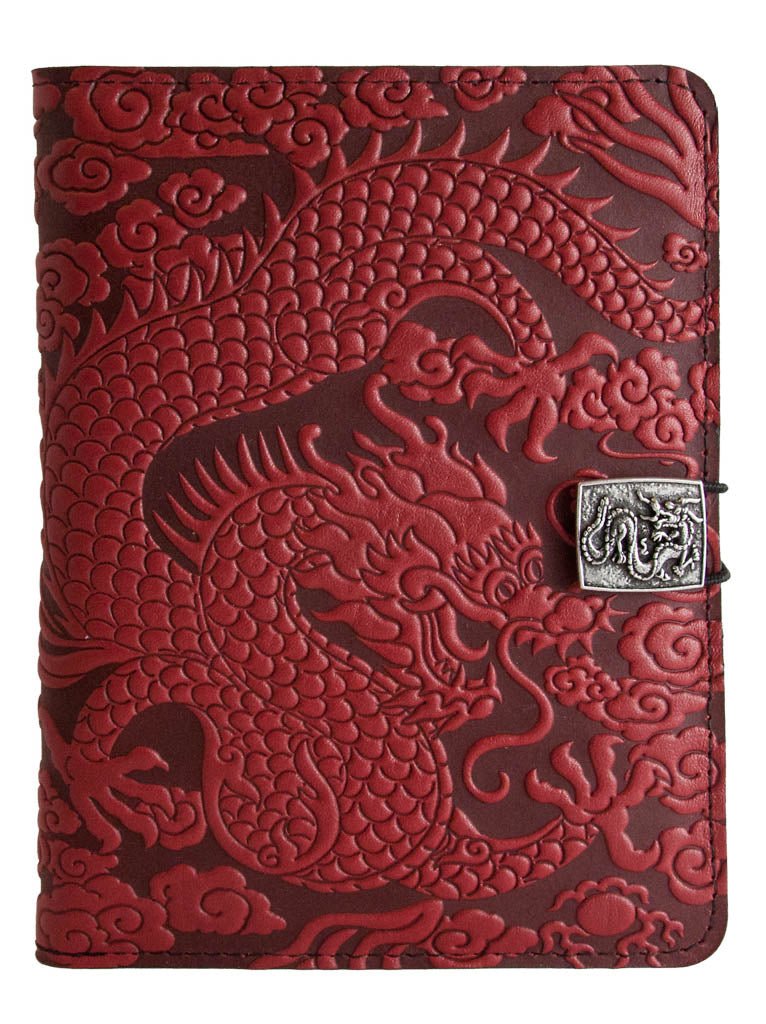 Genuine leather cover, case for Kindle e-Readers, Cloud Dragon, Red