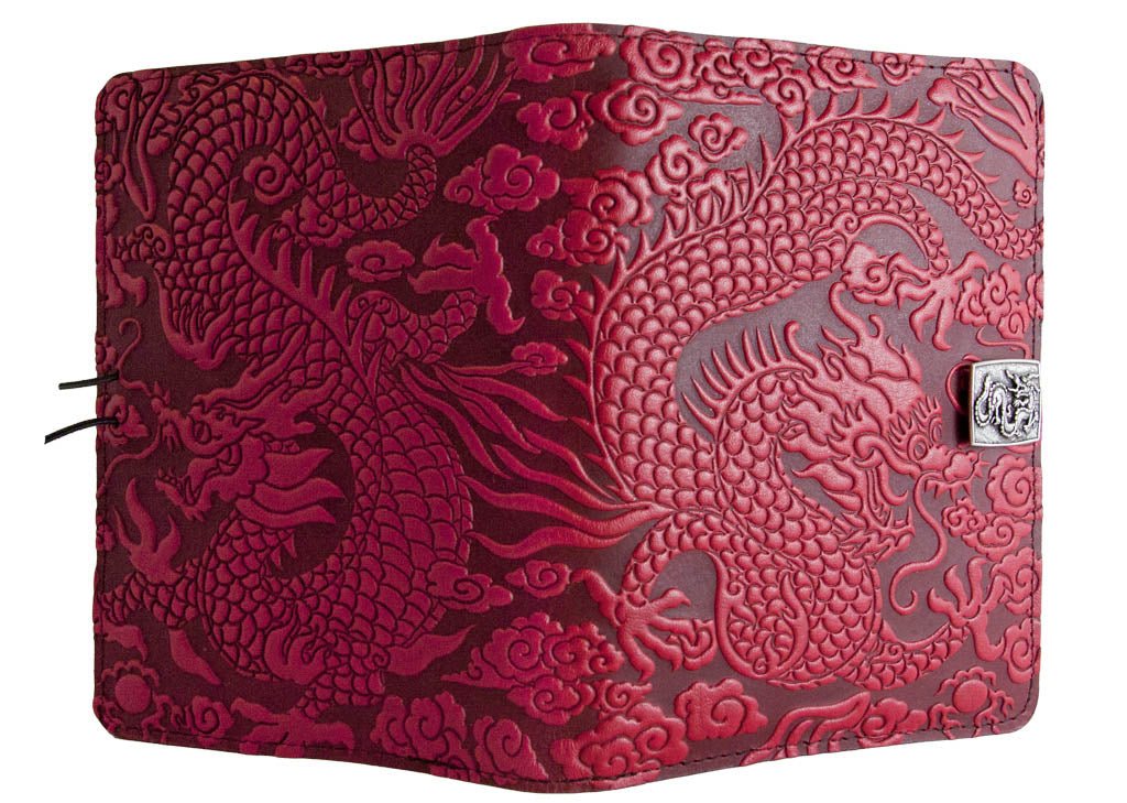 Genuine leather cover, case for Kindle e-Readers, Cloud Dragon, Red - Open