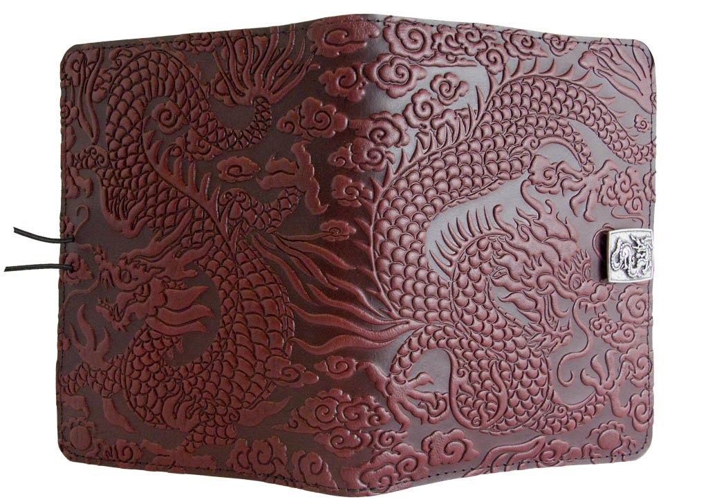 Genuine leather cover, case for Kindle e-Readers, Cloud Dragon, Wine - Open