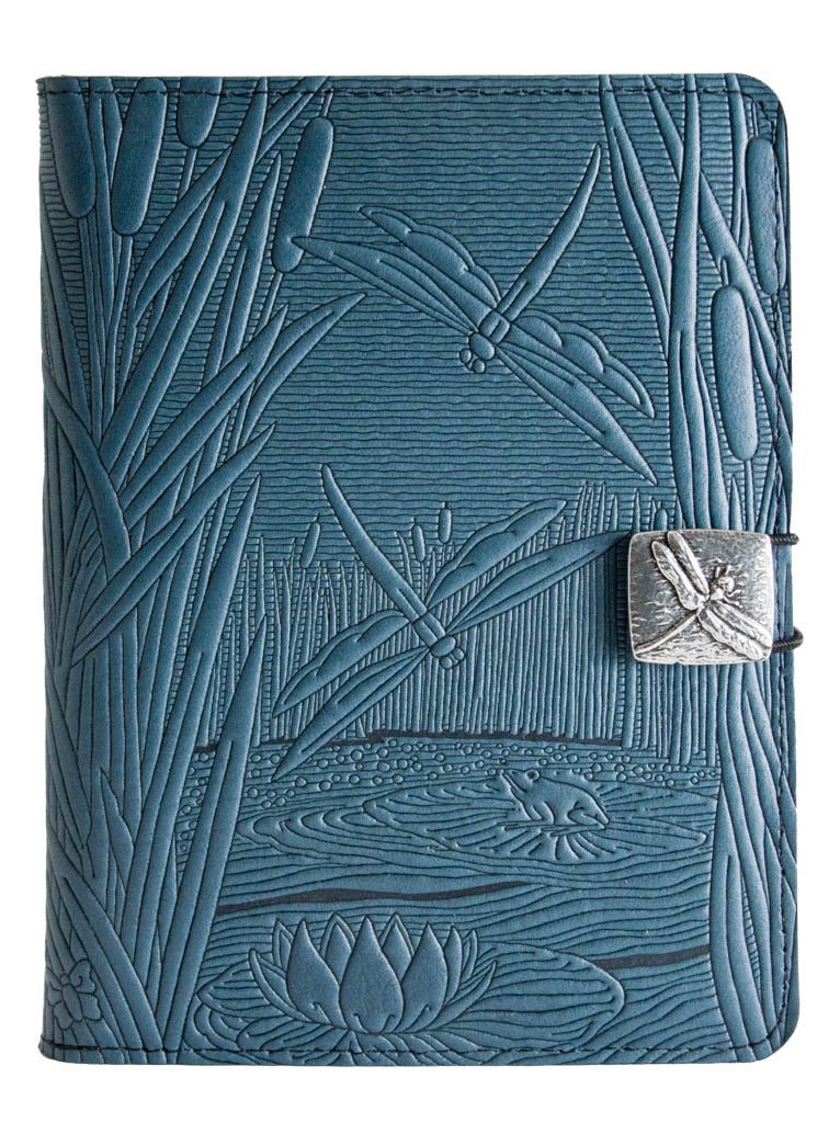 Genuine leather cover, case for Kindle e-Readers, Dragonfly Pond, Blue