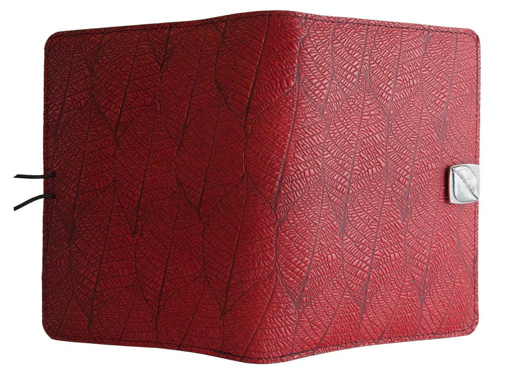Genuine leather cover, case for Kindle e-Readers, Fallen Leaves, Red - Open
