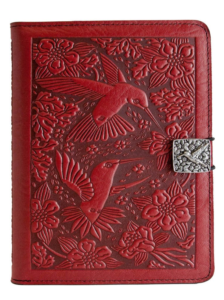 Genuine leather cover, case for Kindle e-Readers, Hummingbirds, Red