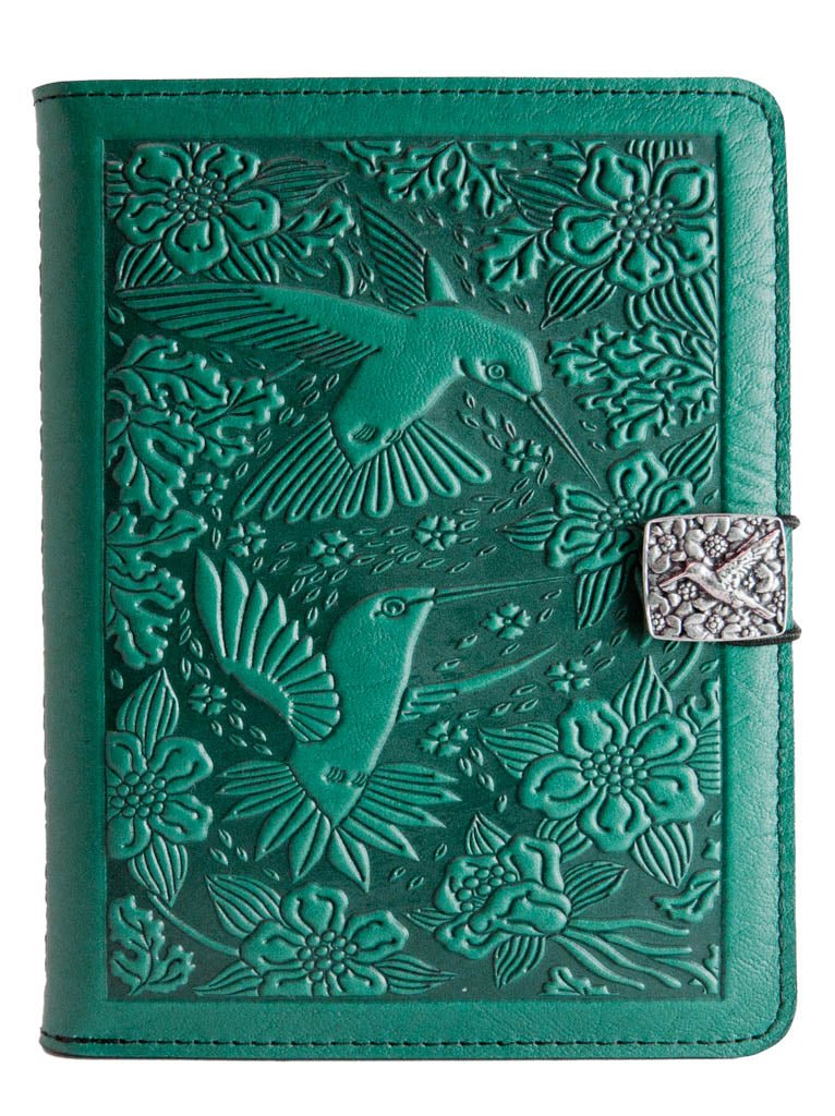 Genuine leather cover, case for Kindle e-Readers, Hummingbirds, Teal