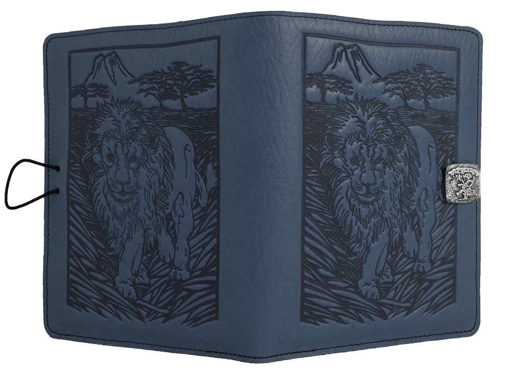 Genuine leather cover, case for Kindle e-Readers, Lion, Navy - Open