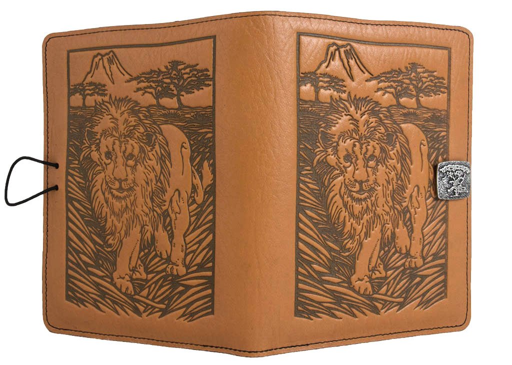 Genuine leather cover, case for Kindle e-Readers, Lion, Saddle - Open