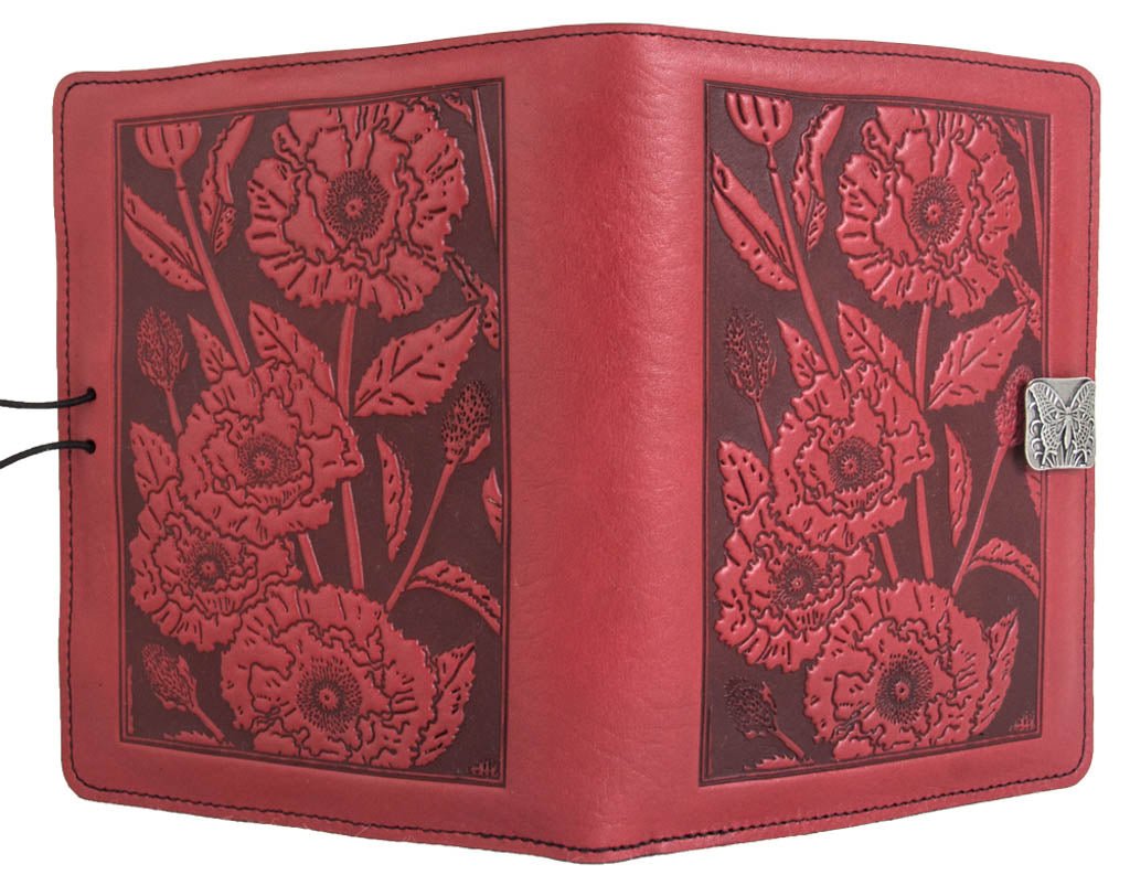 Genuine leather cover, case for Kindle e-Readers, Oriental Poppy, red - Open