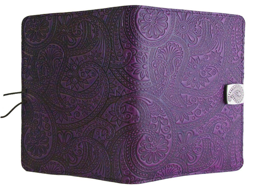 Genuine leather cover, case for Kindle e-Readers, Paisley, Orchid - Open