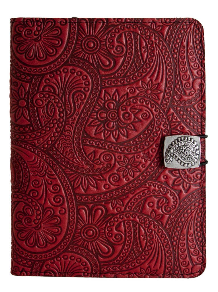 Genuine leather cover, case for Kindle e-Readers, Paisley, Red