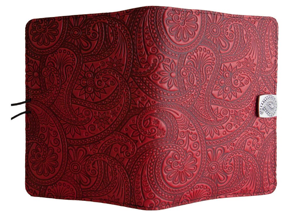 Genuine leather cover, case for Kindle e-Readers, Paisley, Red - Open