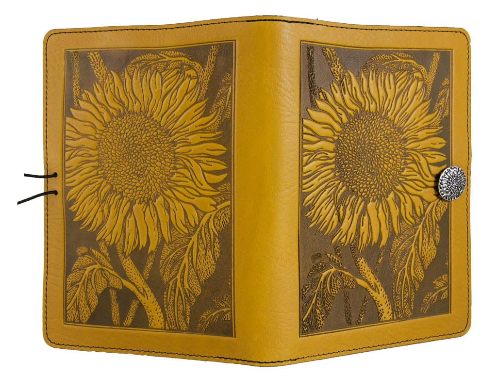 Genuine leather cover, case for Kindle e-Readers, Sunflower, Marigold - Open