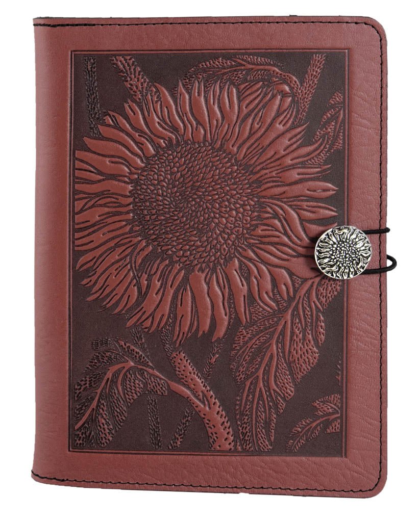 Genuine leather cover, case for Kindle e-Readers, Sunflower. Wine