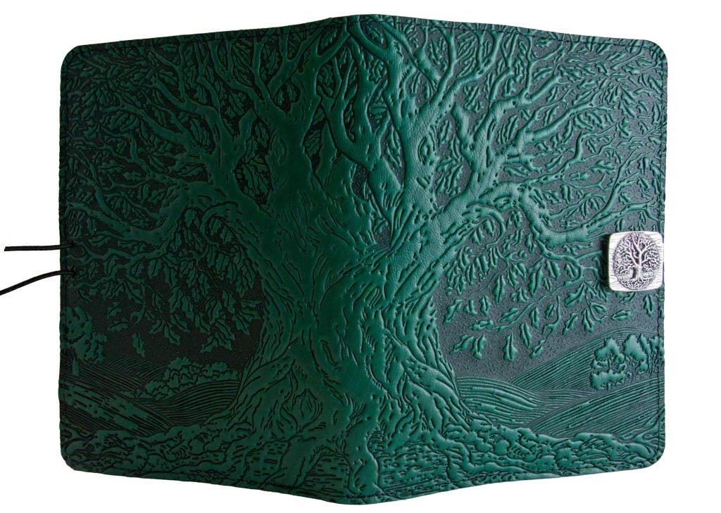 Genuine leather cover, case for Kindle e-Readers, Tree of Life, Green - Open