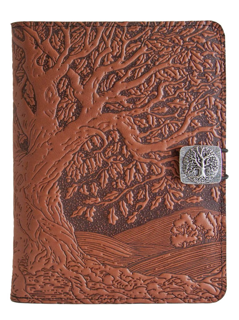 Genuine leather cover, case for Kindle e-Readers, Tree of Life, Saddle