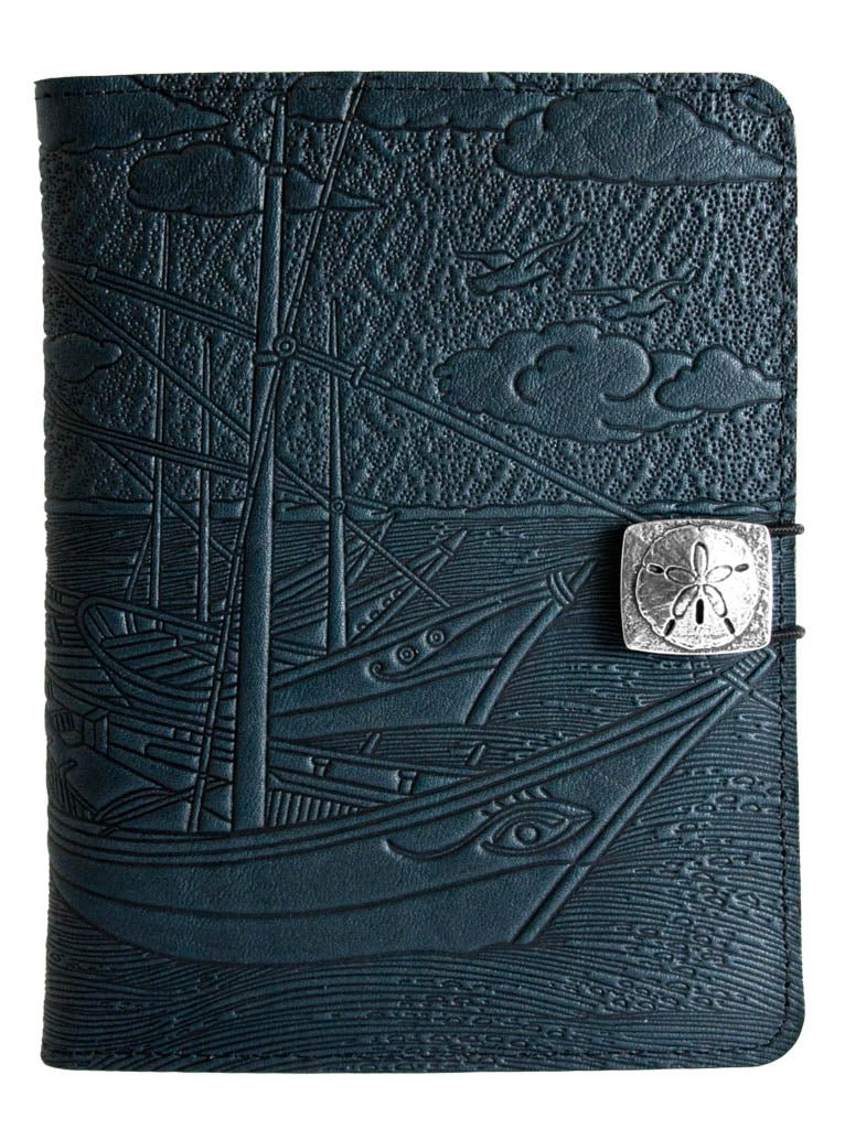 Genuine leather cover, case for Kindle e-Readers, Van Gogh Boats, Navy