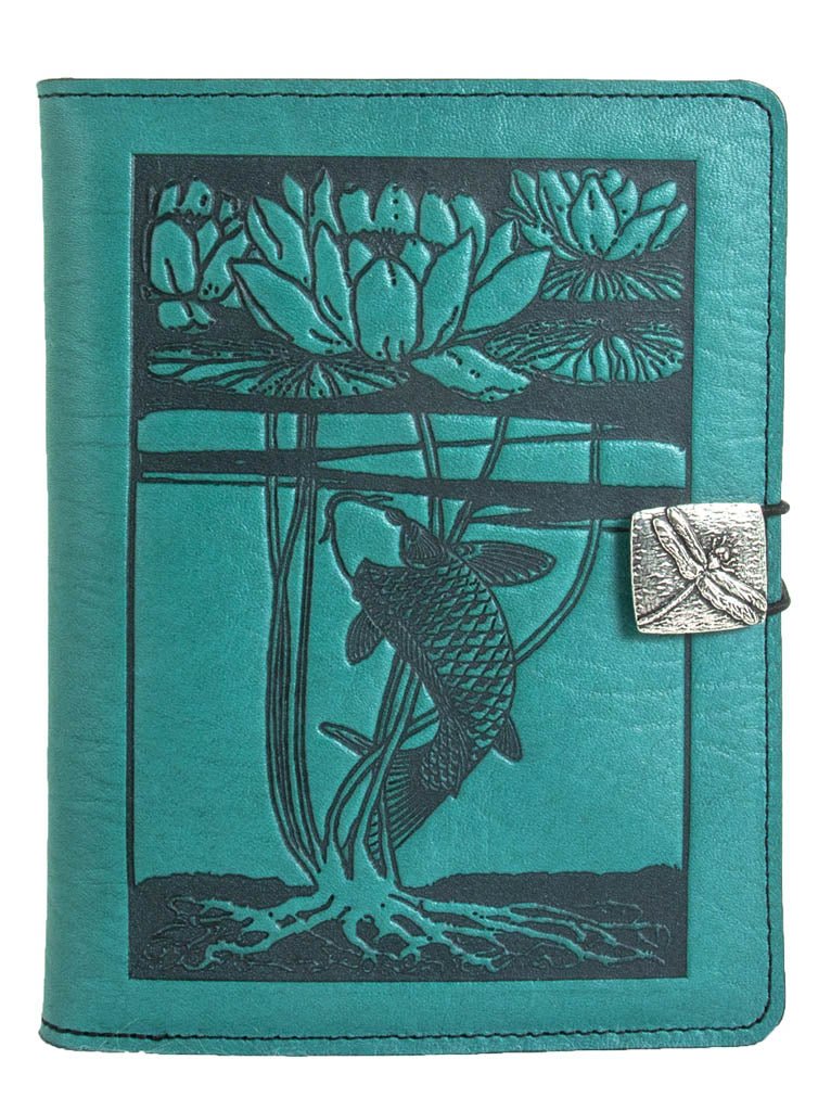 Genuine leather cover, case for Kindle e-Readers, Water Lily Koi, Teal