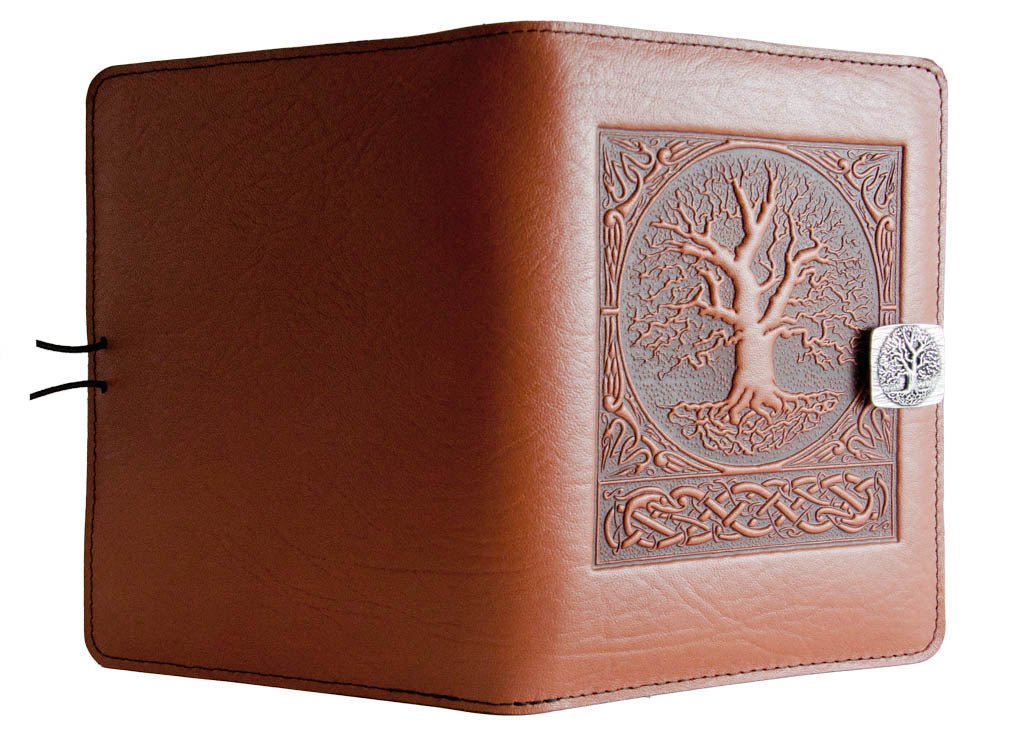 Genuine leather cover, case for Kindle e-Readers, World Tree, Saddle - Open