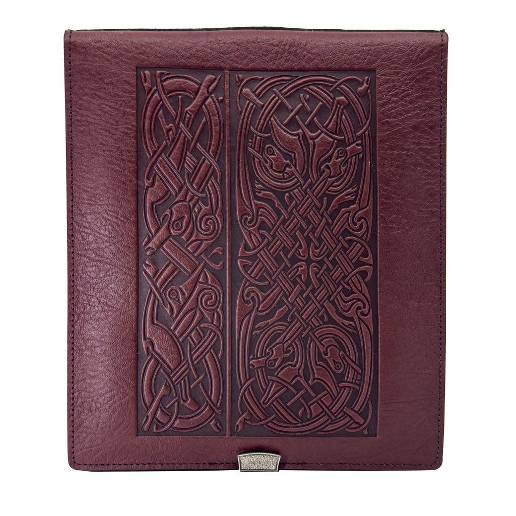 Oberon Design Leather Kindle Scribe Cover, Celtic Hounds, WIne