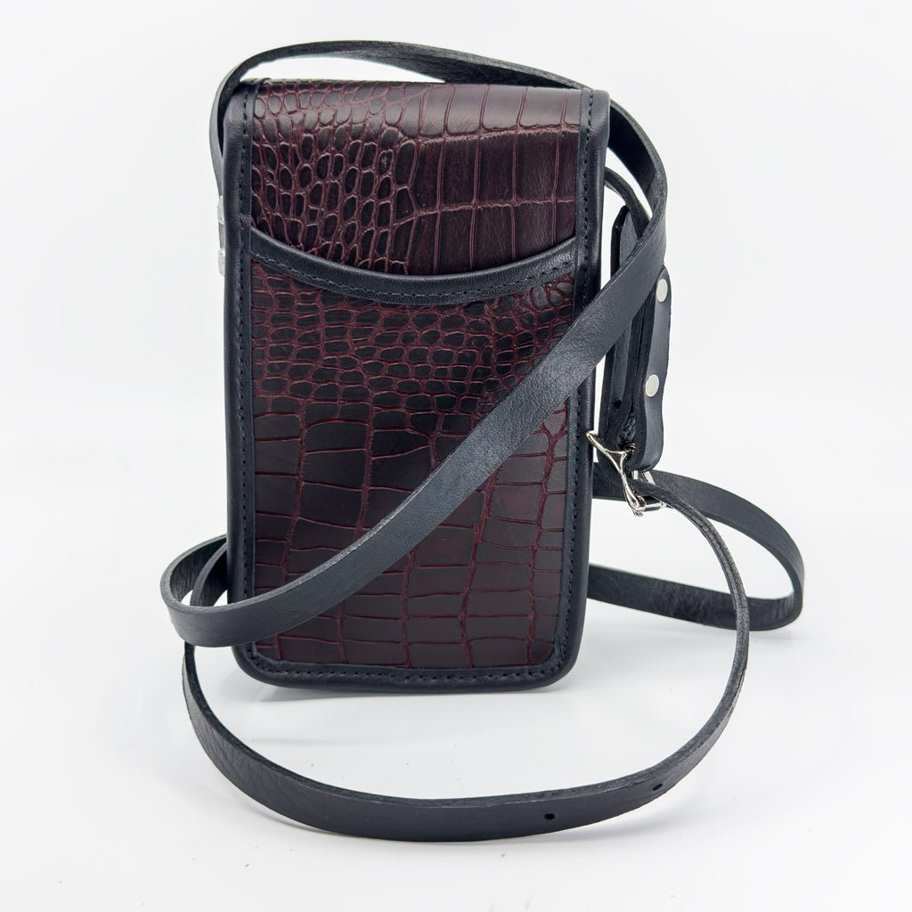Limited Edition Leather &quot;Molly&quot; Women&#39;s Cell Phone Handbag, Burgundy Alligator, Back