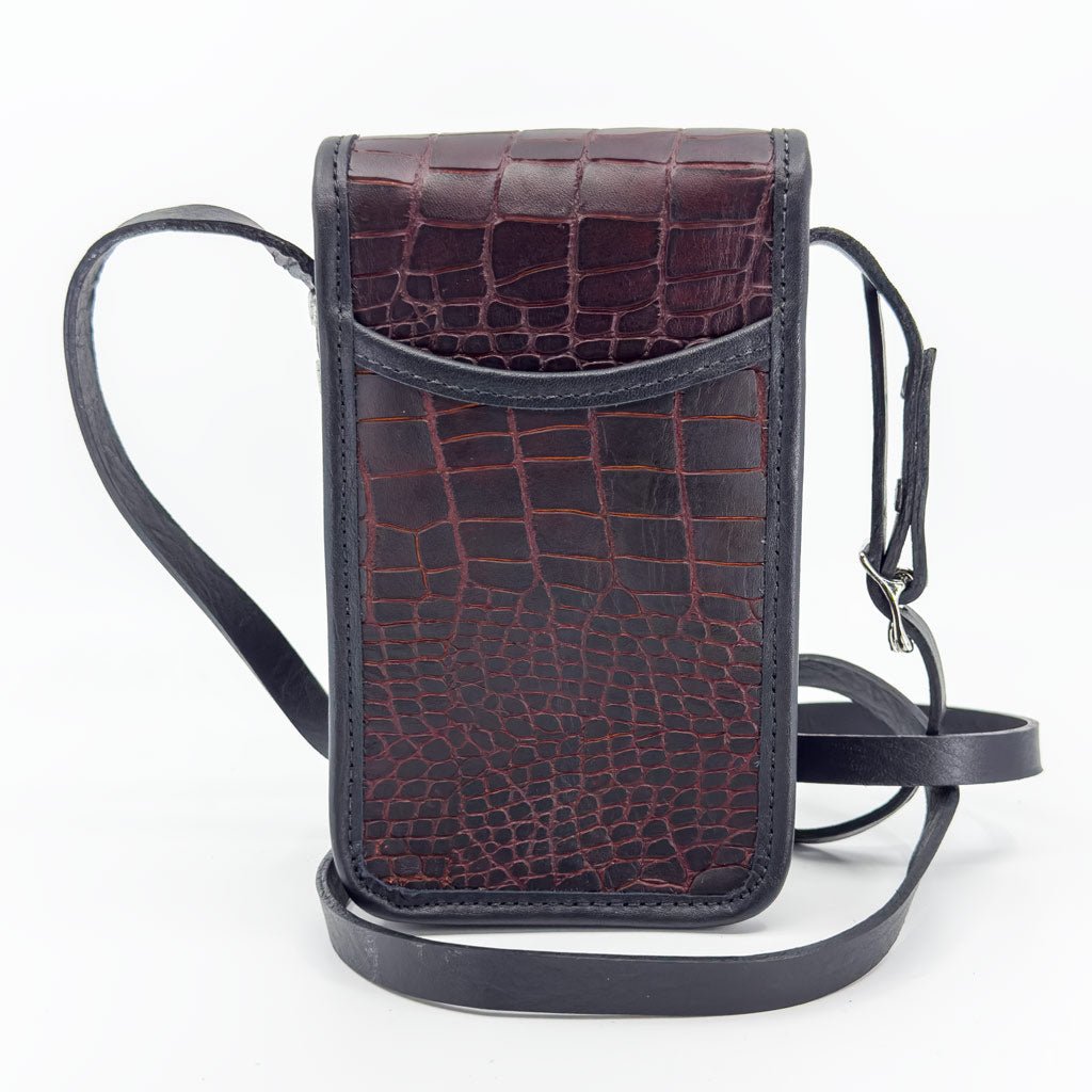 Limited Edition Leather &quot;Molly&quot; Women&#39;s Cell Phone Handbag, Burgundy Alligator, Back