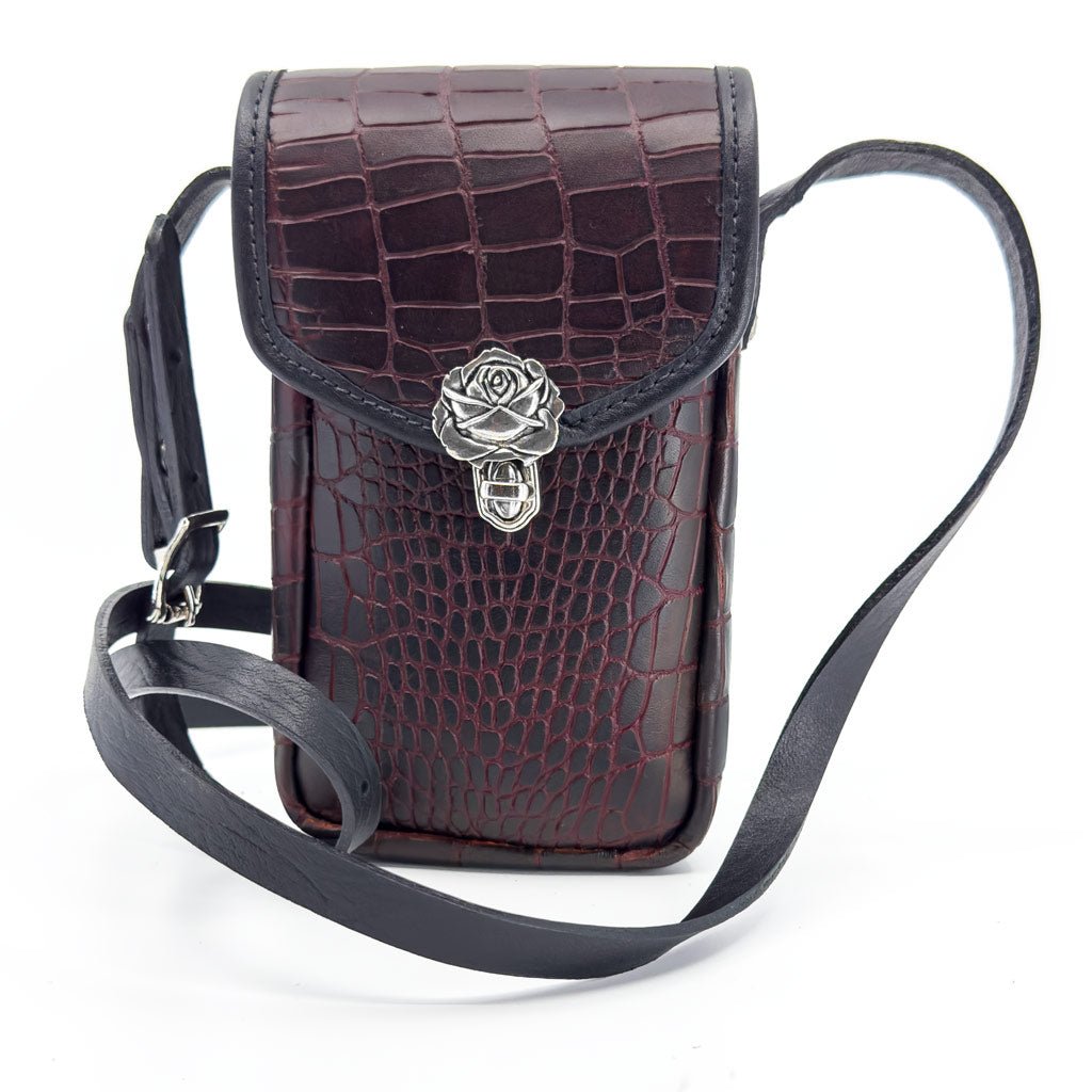Limited Edition Leather &quot;Molly&quot; Women&#39;s Cell Phone Handbag, Burgundy Alligator, Front