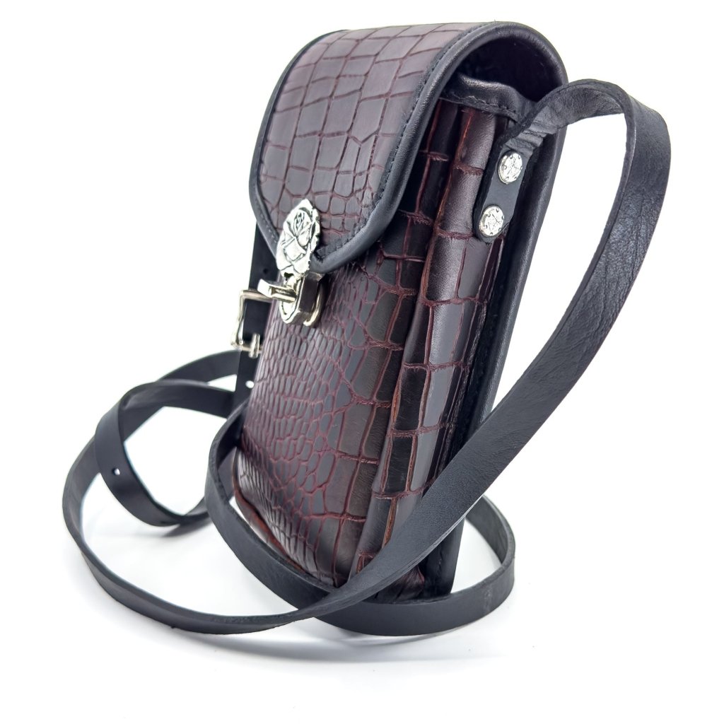 Limited Edition Leather &quot;Molly&quot; Women&#39;s Cell Phone Handbag, Burgundy Alligator, Side