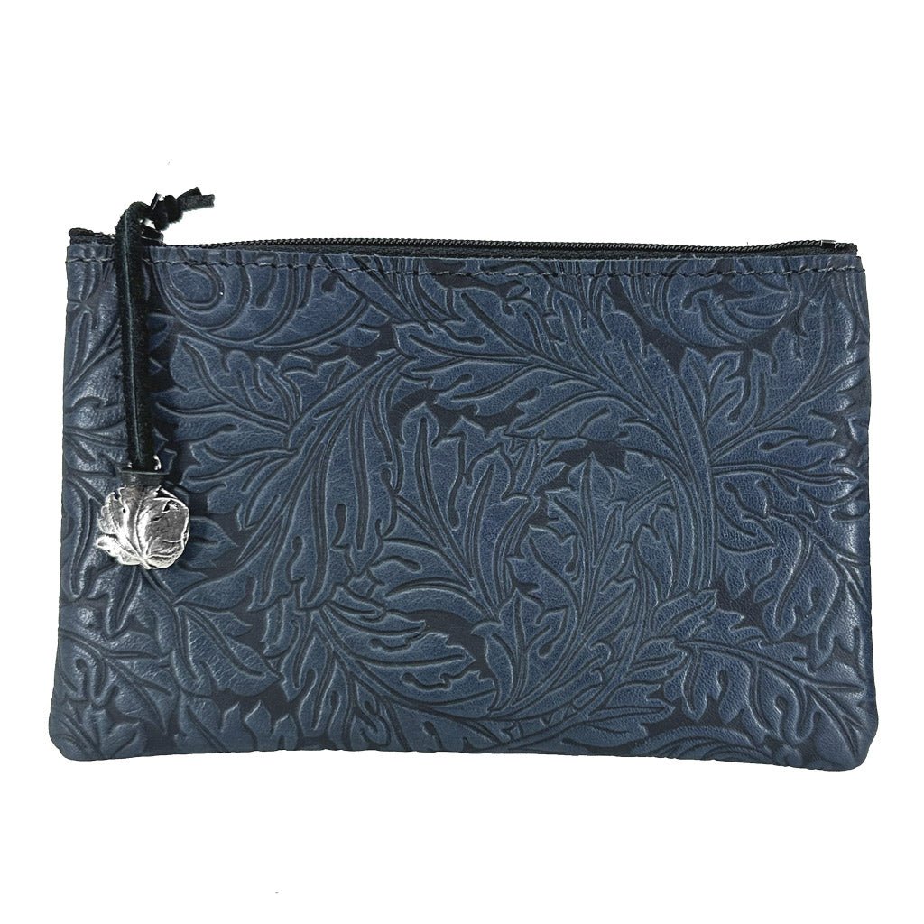Leather 6 inch Zipper Pouch, Wallet, Coin Purse, Acanthus