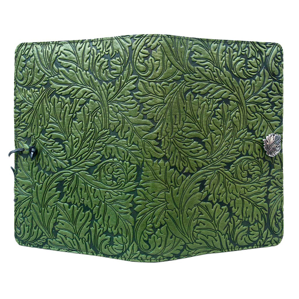 Oberon Design Large Leather Notebook Cover, Acanthus,Fern - Open