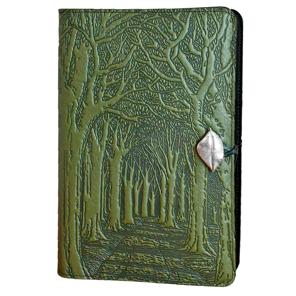 Oberon Design Large Refillable Leather Notebook Cover, Avenue of Trees, Fern