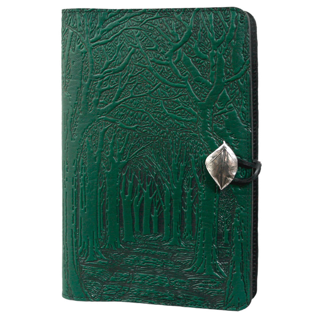 Oberon Design Large Refillable Leather Notebook Cover, Avenue of Trees, Green