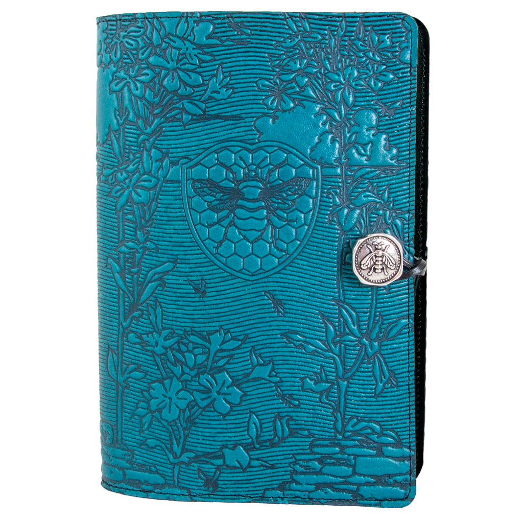 Oberon Design Large Refillable Leather Notebook Cover, Bee Garden, Marigold