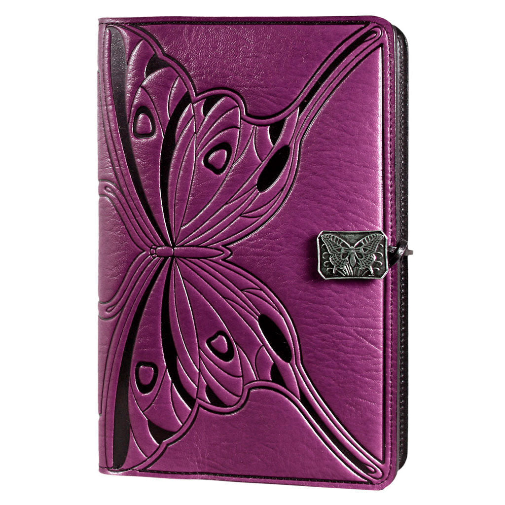 Oberon Design Large Refillable Leather Notebook Cover, Butterfly, Orchid