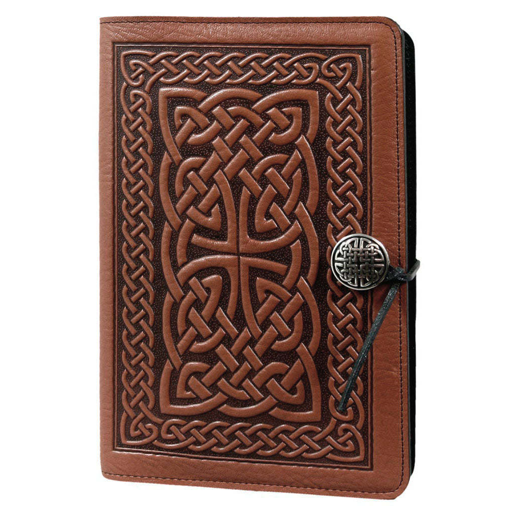 Oberon Design Large Refillable Leather Notebook Cover, Celtic Braid, Saddle