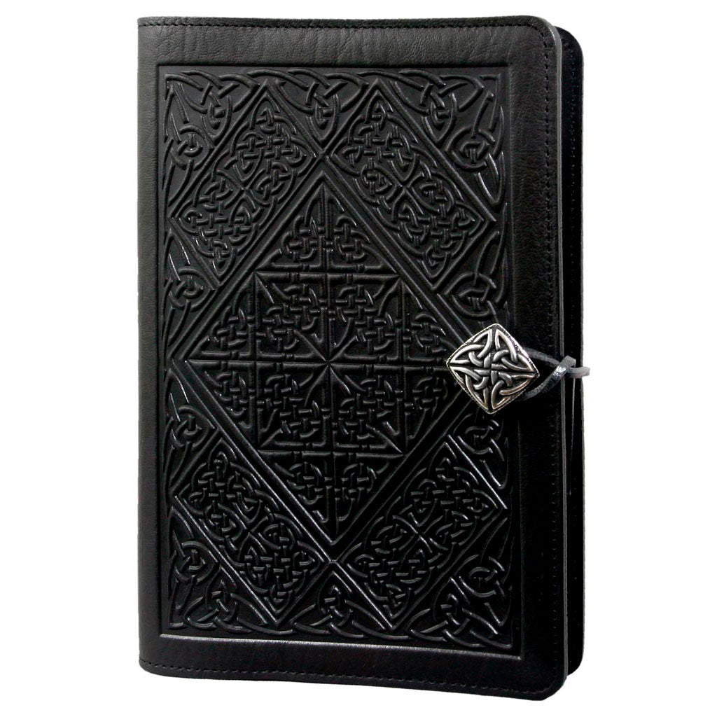 Oberon Design Large Refillable Leather Notebook Cover, Celtic Diamond, Black