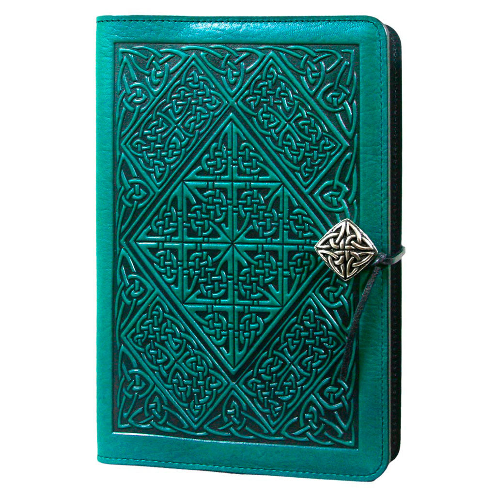 Oberon Design Large Refillable Leather Notebook Cover, Celtic Diamond, Teal