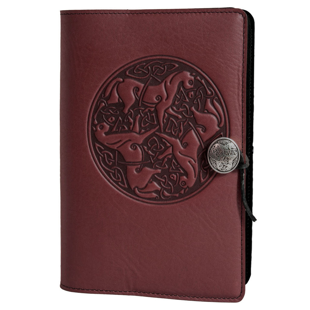 Oberon Design Large Leather Notebook Cover, Celtic Horses, Saddle