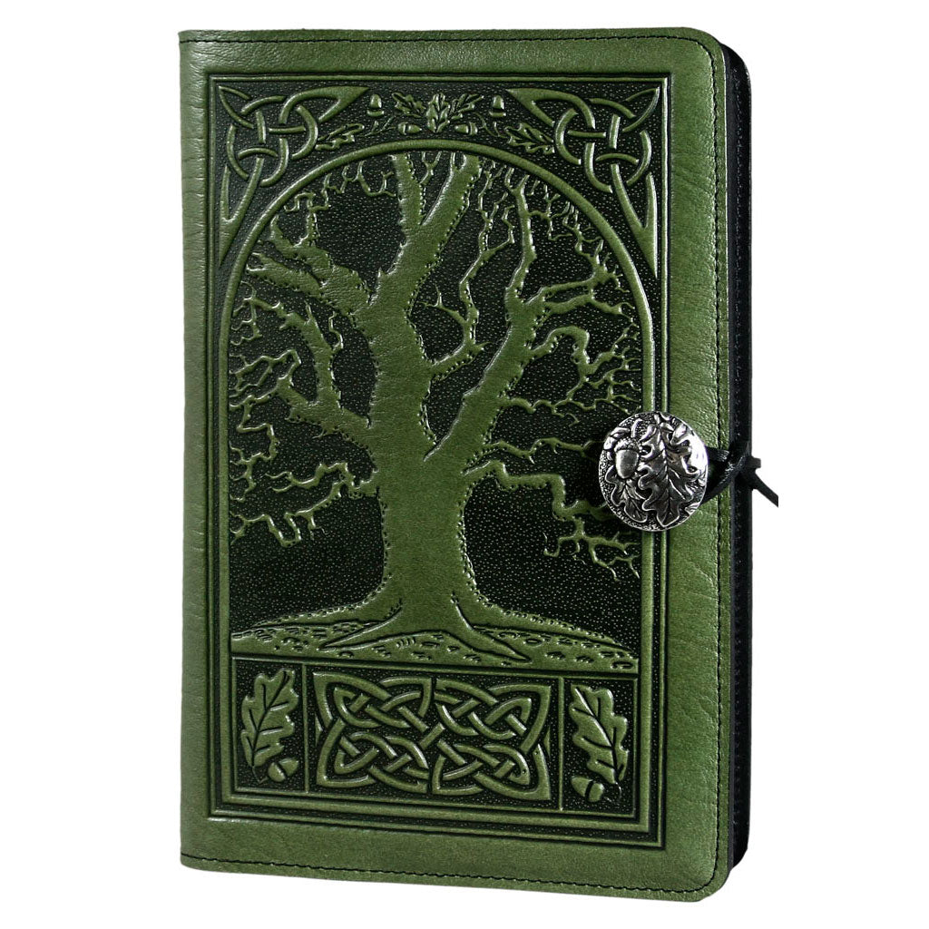 Oberon Design Large Refillable Leather Notebook Cover, Celtic Oak, Green