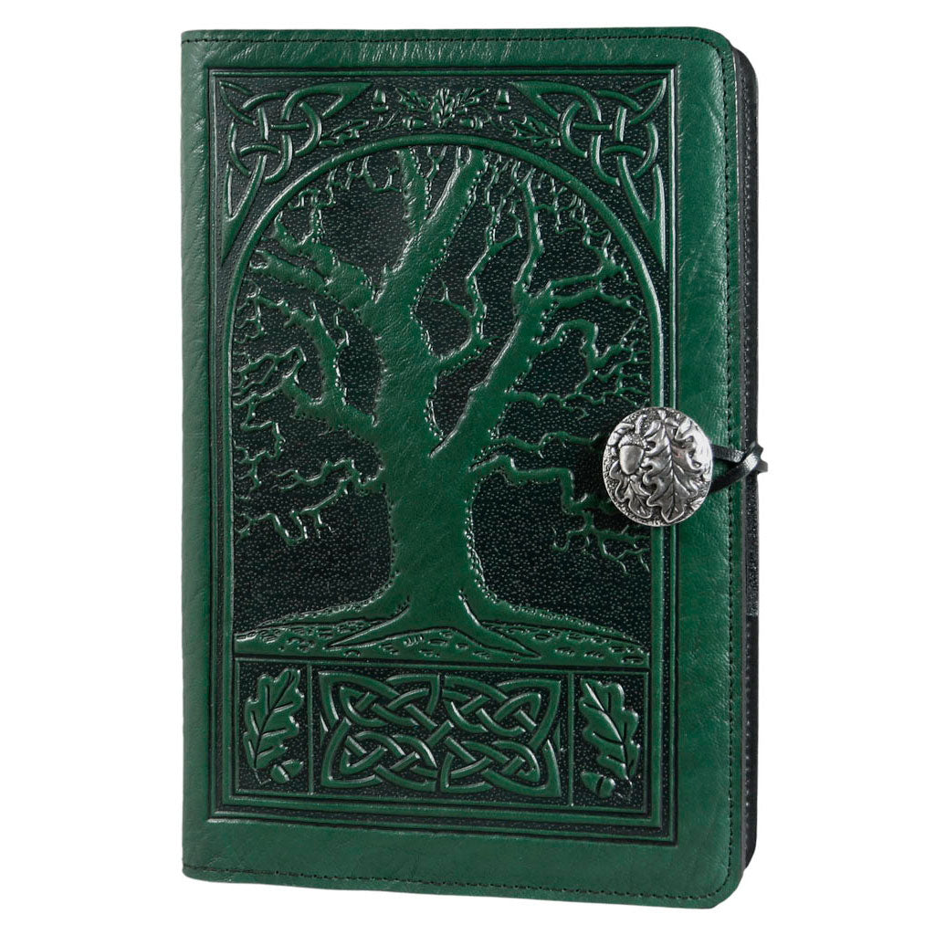 Oberon Design Large Refillable Leather Notebook Cover, Celtic Oak, Green