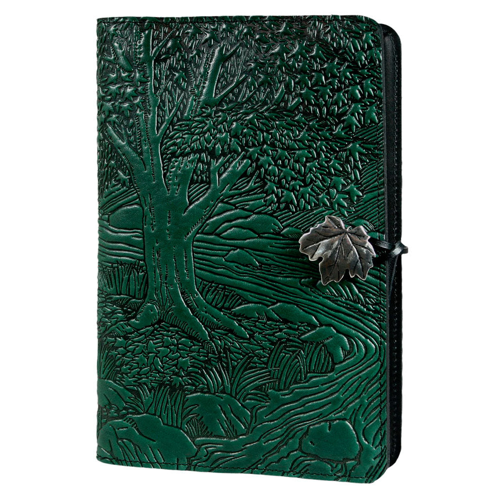 Oberon Design Large Refillable Leather Notebook Cover, Creekbed Maple, Green
