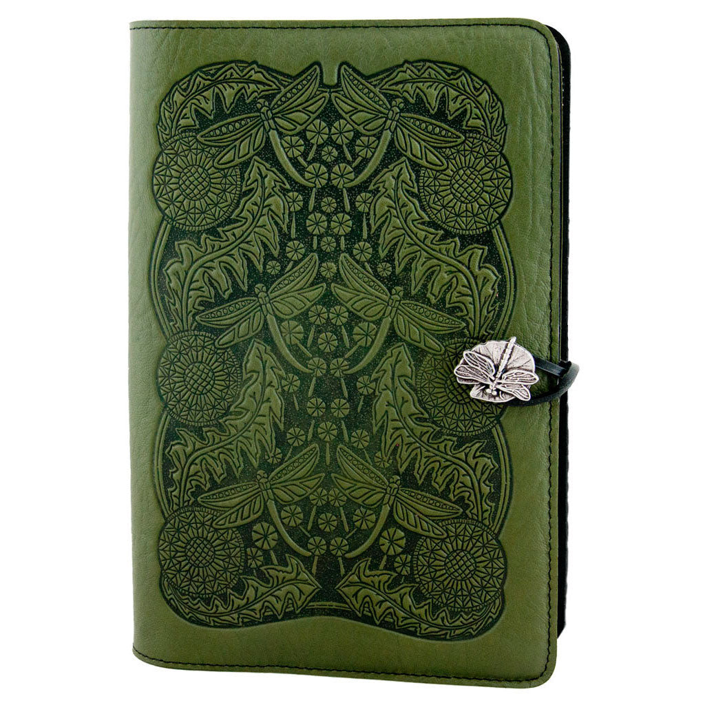Oberon Design Large Leather Notebook Cover, Dandelion Dragonfly, Fern
