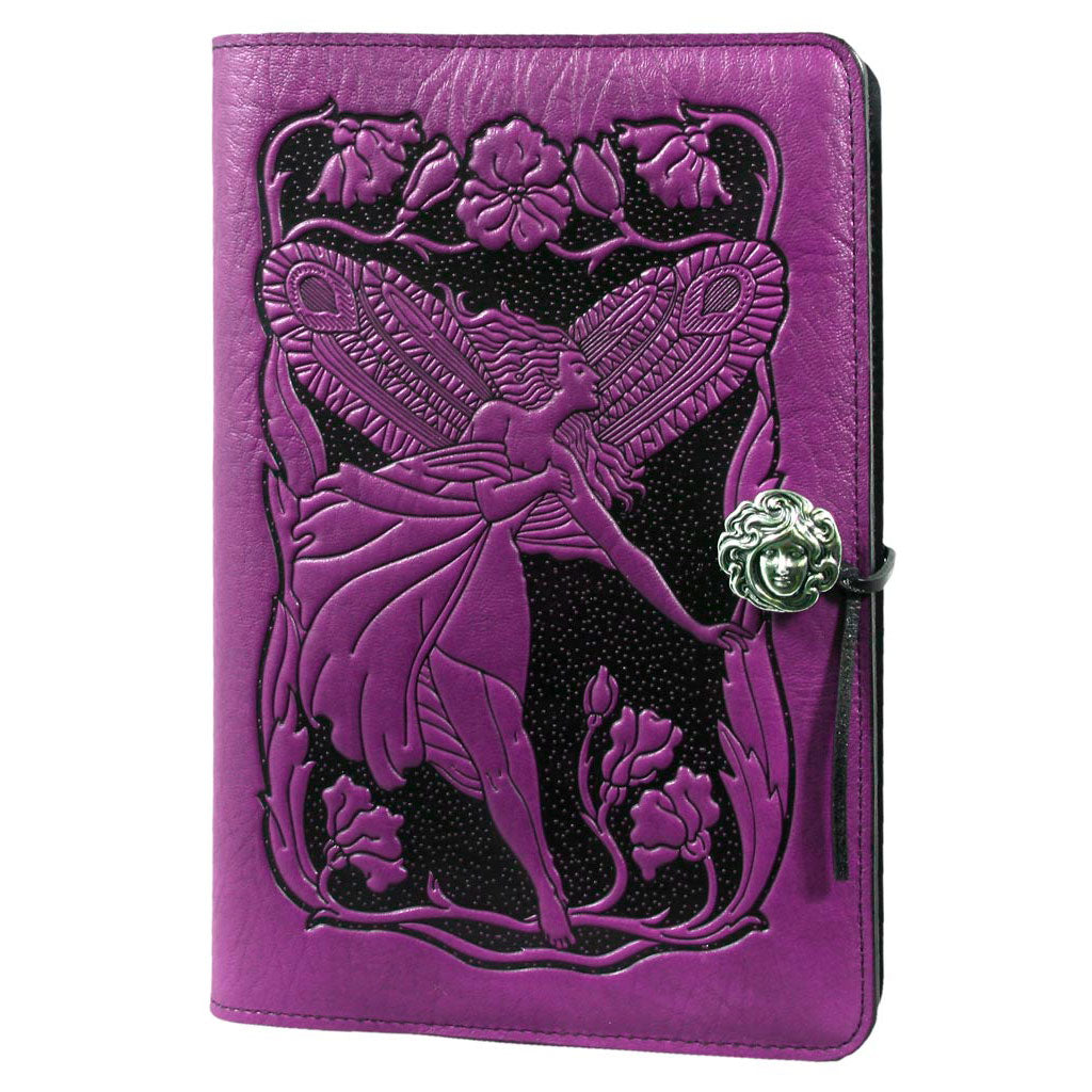 Oberon Design Large Refillable Leather Notebook Cover, FLower Fairy, Orchid