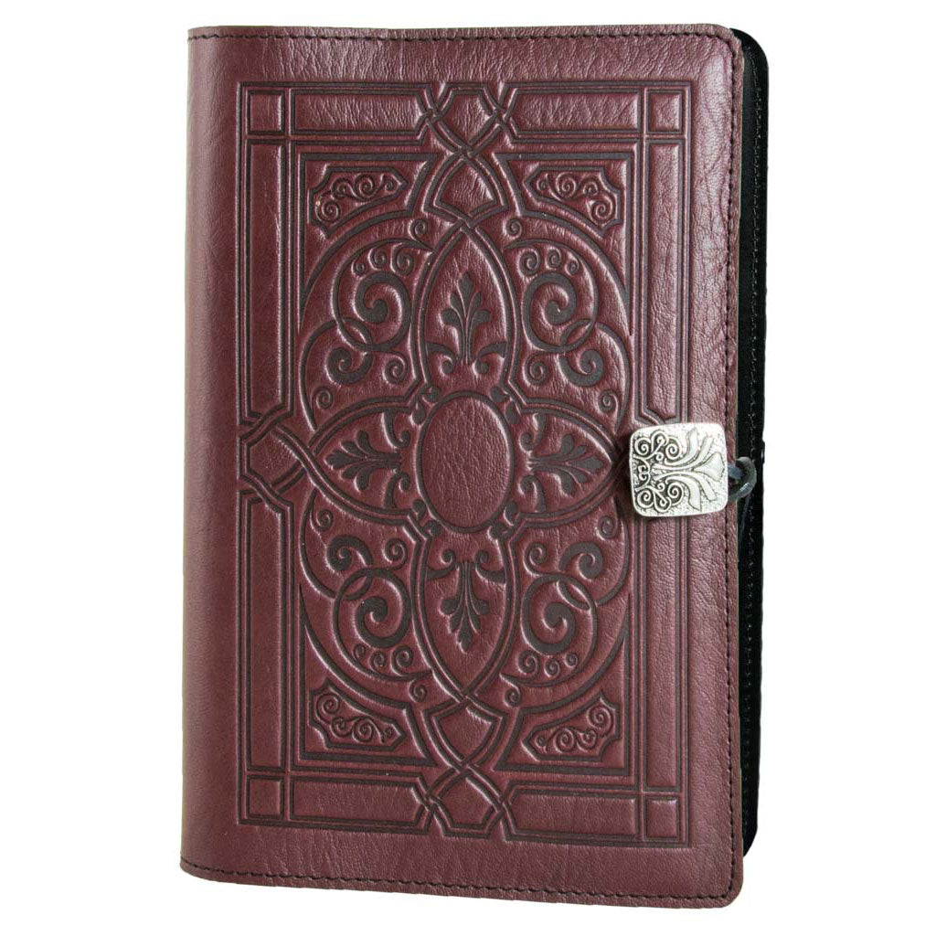 Oberon Design Refillable Large Leather Notebook Cover, Florentine, Wine