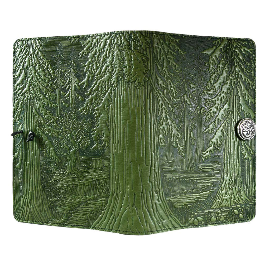 Oberon Design Large Leather Notebook Cover, Forest, Fern - Open
