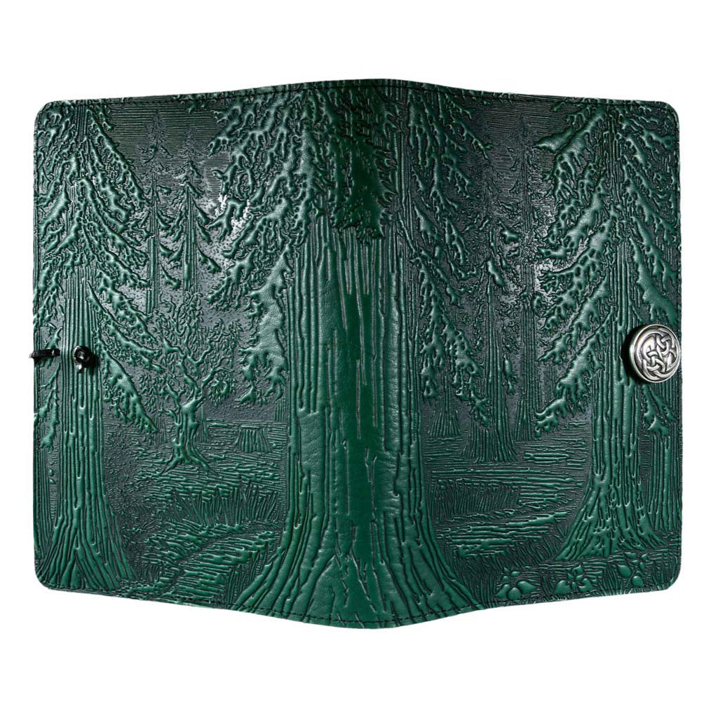 Oberon Design Large Leather Notebook Cover, Forest, Green - Open