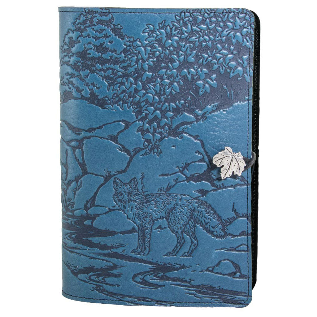 Oberon Design Refillable Large Leather Notebook Cover, Mr. Fox, Blue