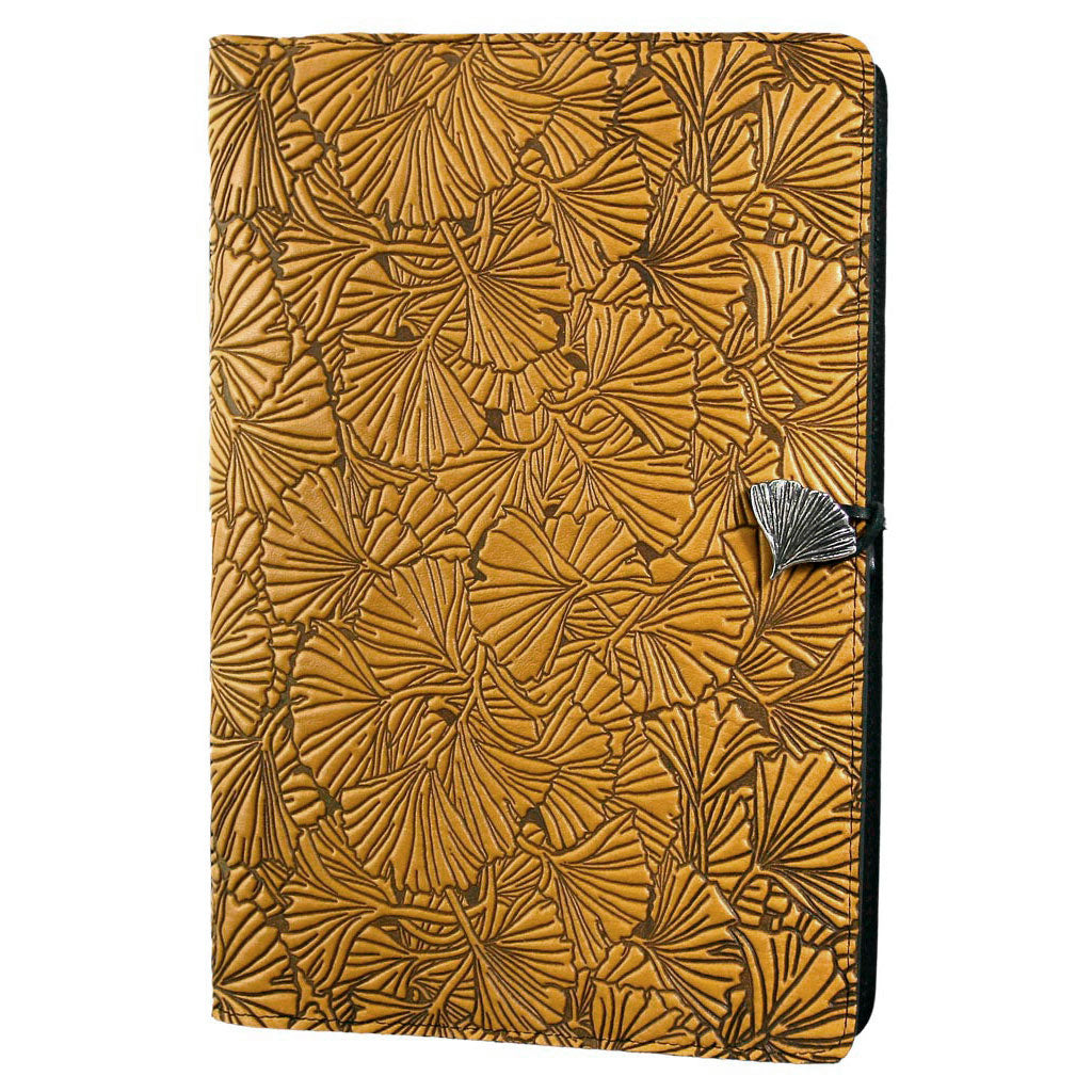 Oberon Design Large Refillable Leather Notebook Cover, Ginkgo, Marigold