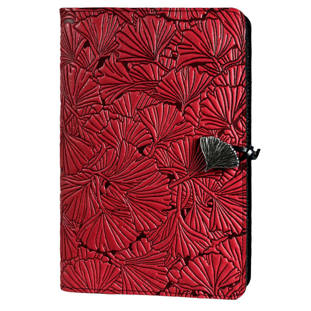 Oberon Design Large Refillable Leather Notebook Cover, Ginkgo, Red
